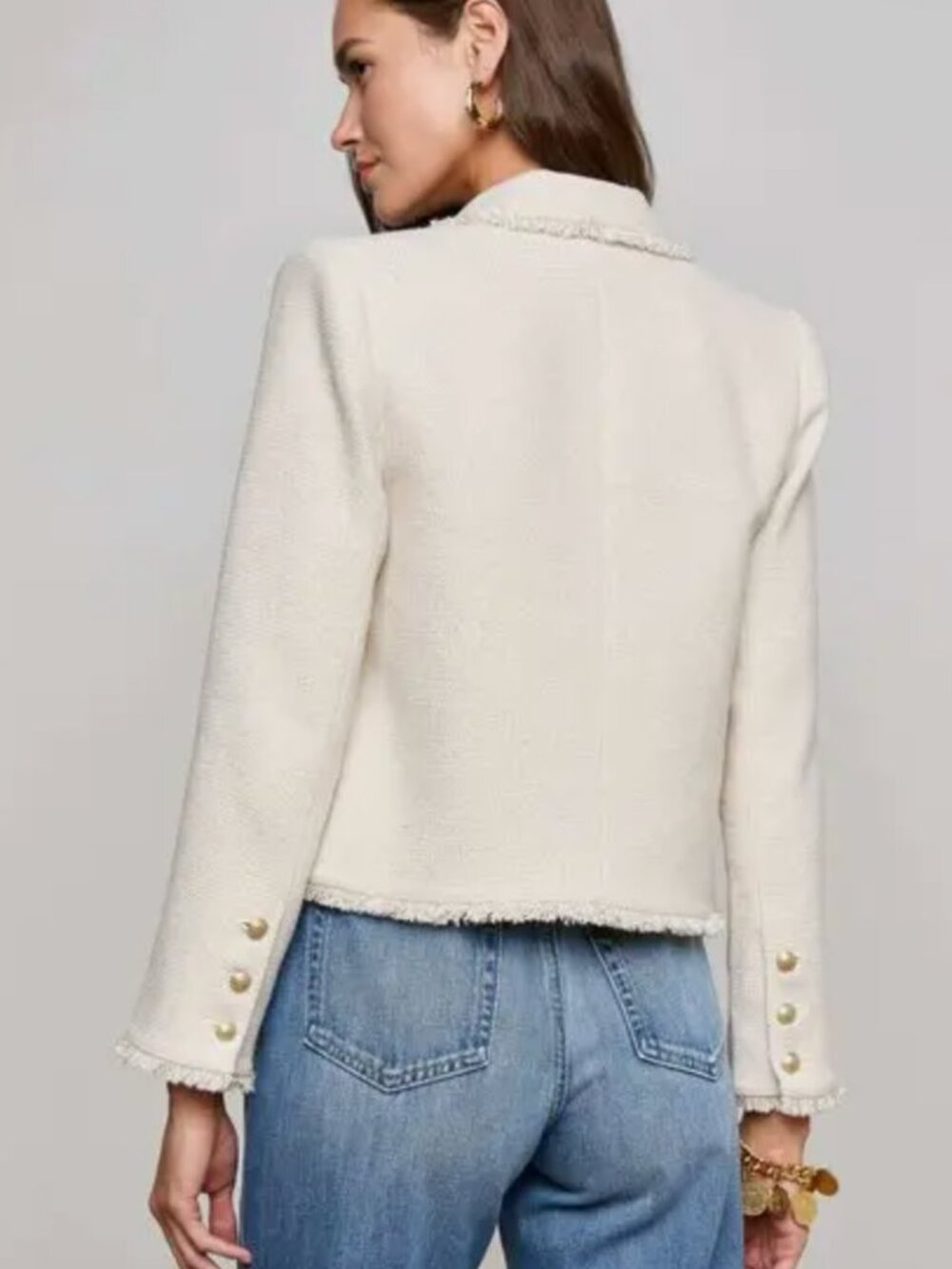 NWT L’AGENCE Sylvia Collard Tweed Jacket Ivory Gold Fringe Blazer Sz 0 business - Picture 2 of 6
